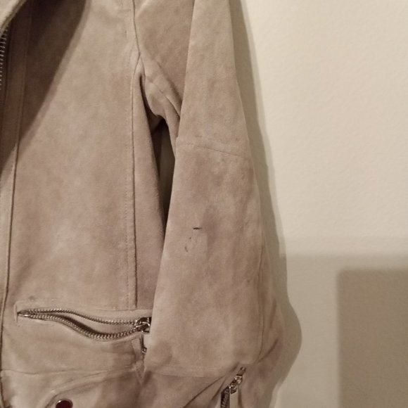 H&M Faux Suede Tan Biker Jacket Size 4 - Picture 3 of 9